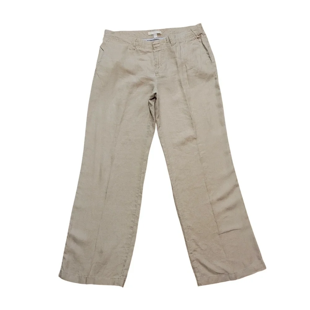 Banana Republic 100% Linen Pants Wide Leg Trousers Tan Career Coastal Size 10